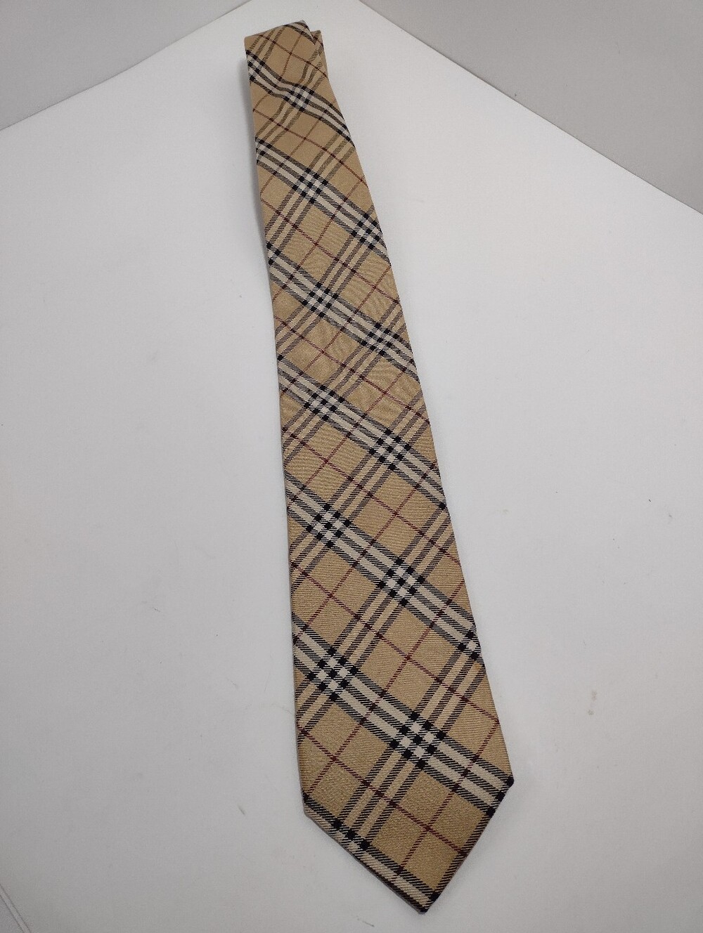 Burberry Beige Plaid Tie with Black & White Accents